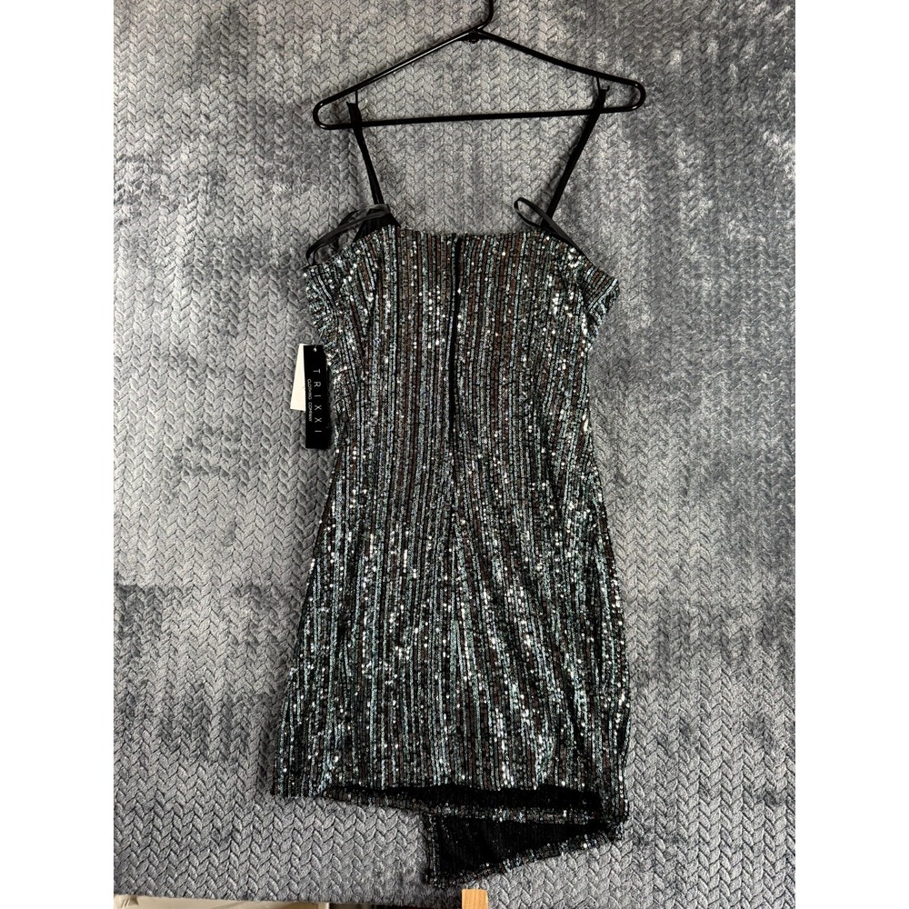 TRIXXI Wrap Dress Womens 11 Black Sequined Spaghetti Strap Party Surplice Neck